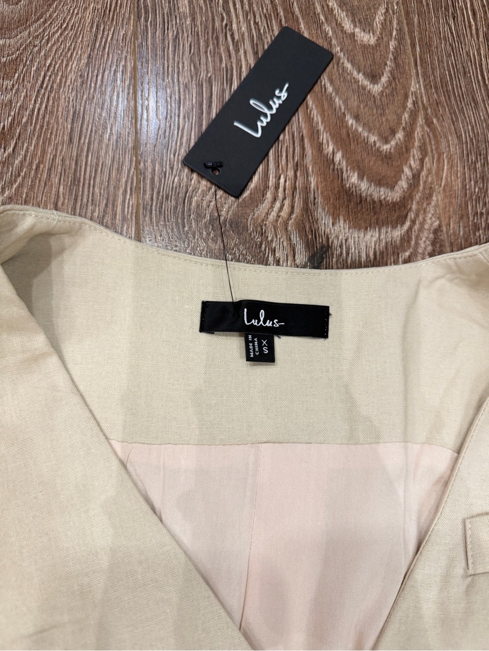 NWT LULUS Mairi Beige Linen Button-Front Sleeveless Mini Dress - Picture 4 of 4